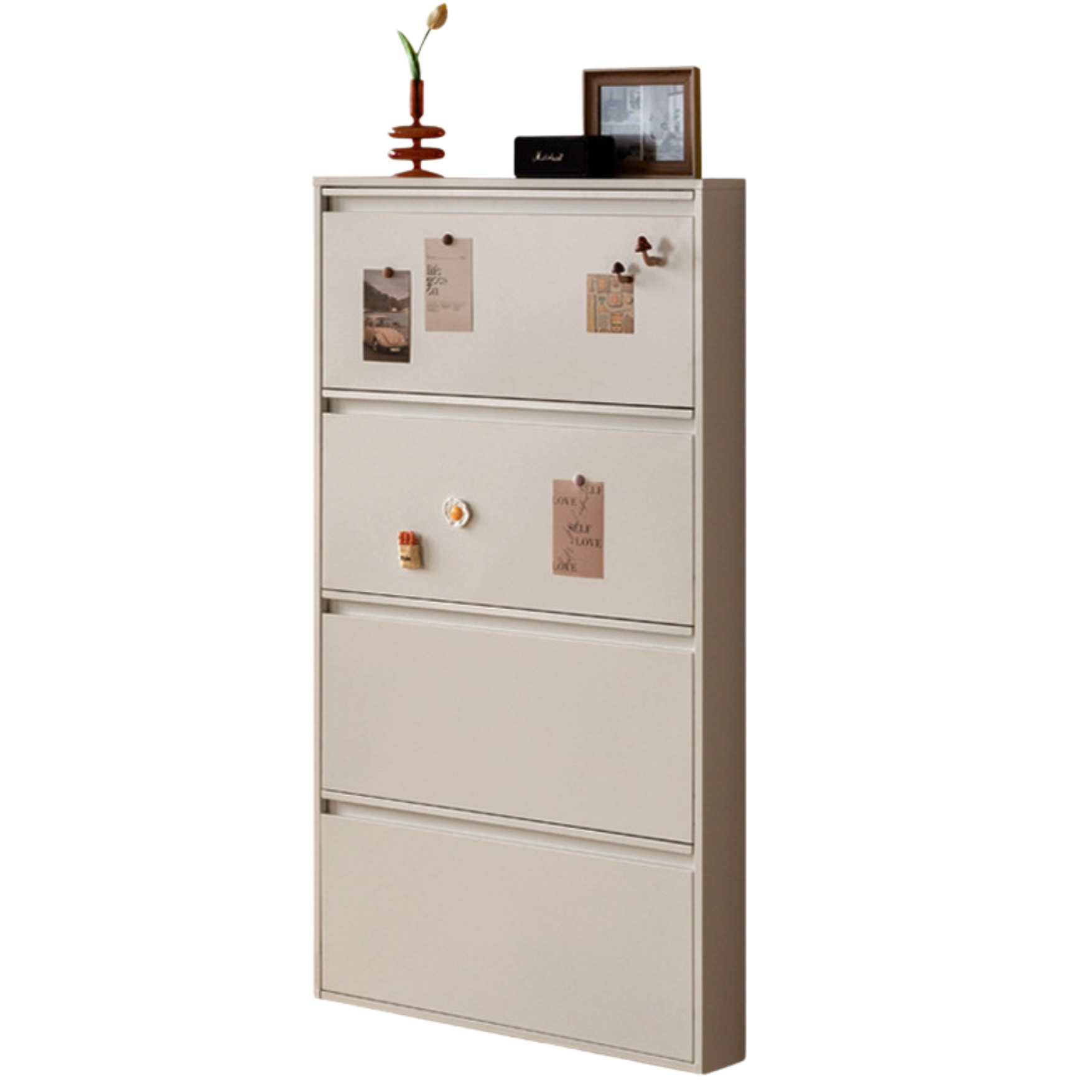 Metal ultra-thin shoe cabinet white modern: