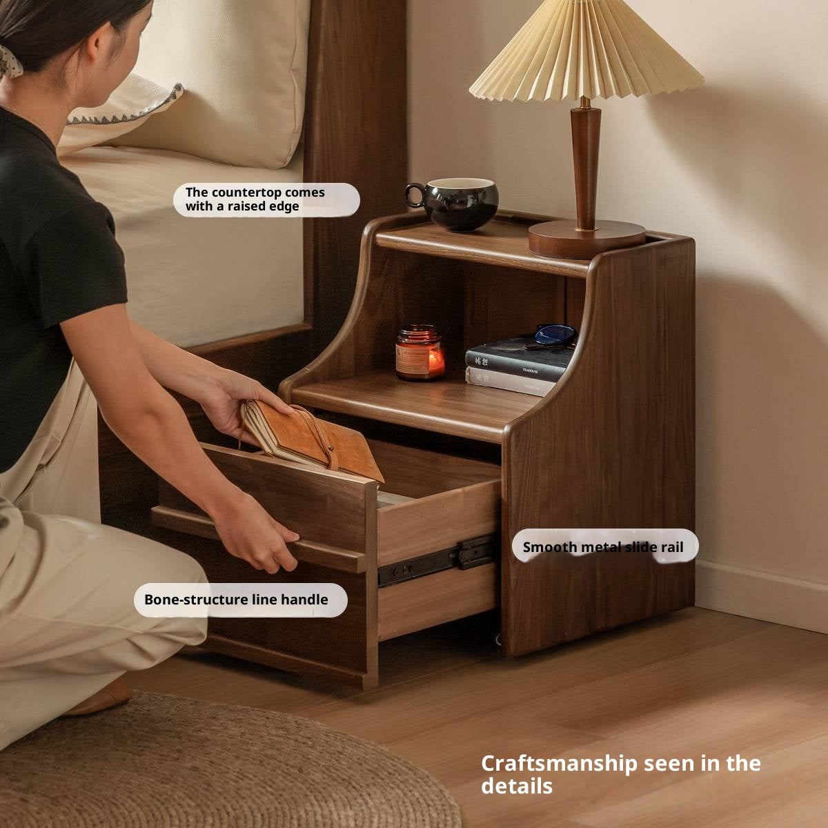 Black Walnut Solid Wood Italian Light Luxury Nightstand