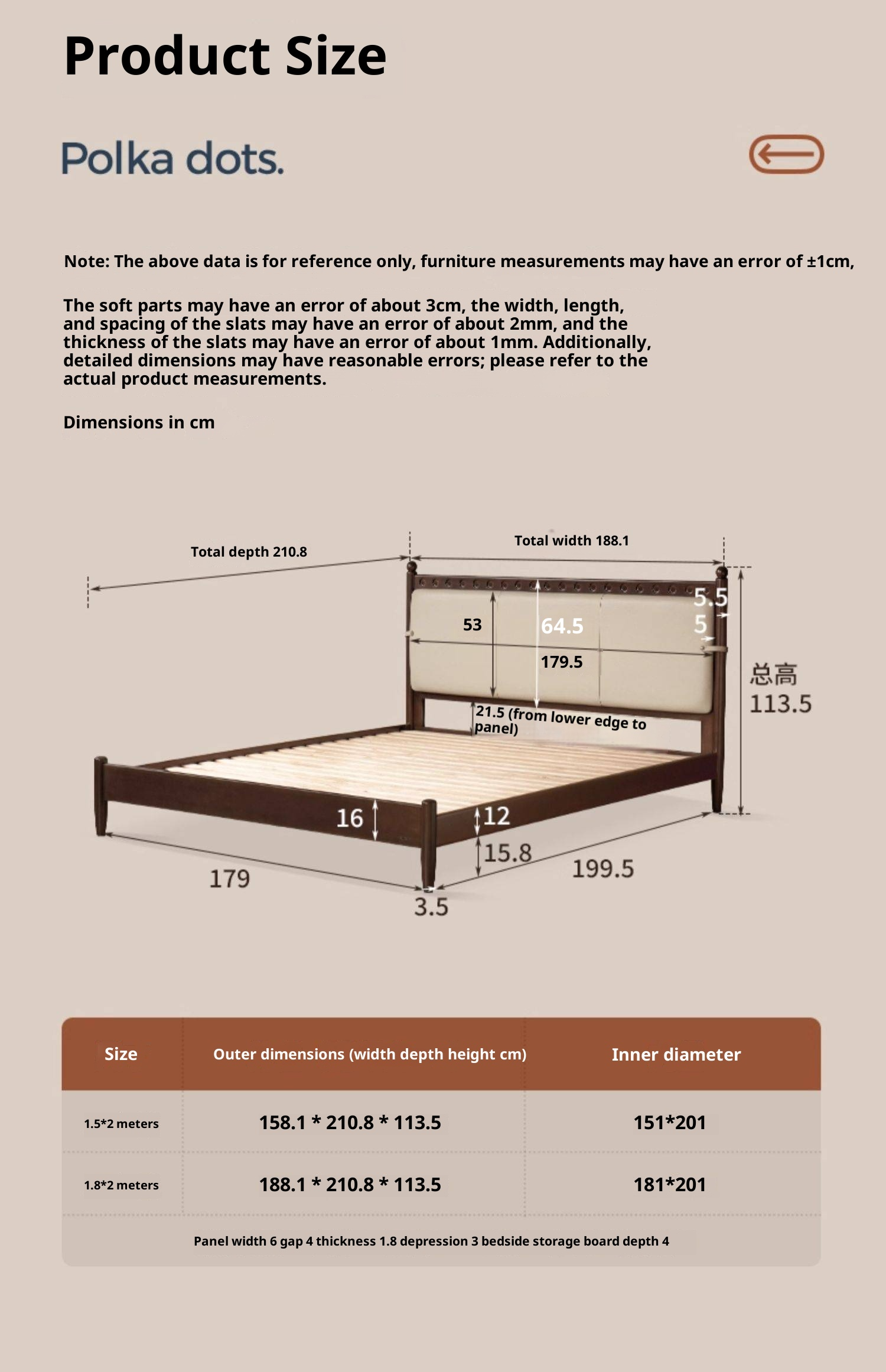 Poplar Solid Wood Genuine Leather Soft Backrest Bed Retro Vintage