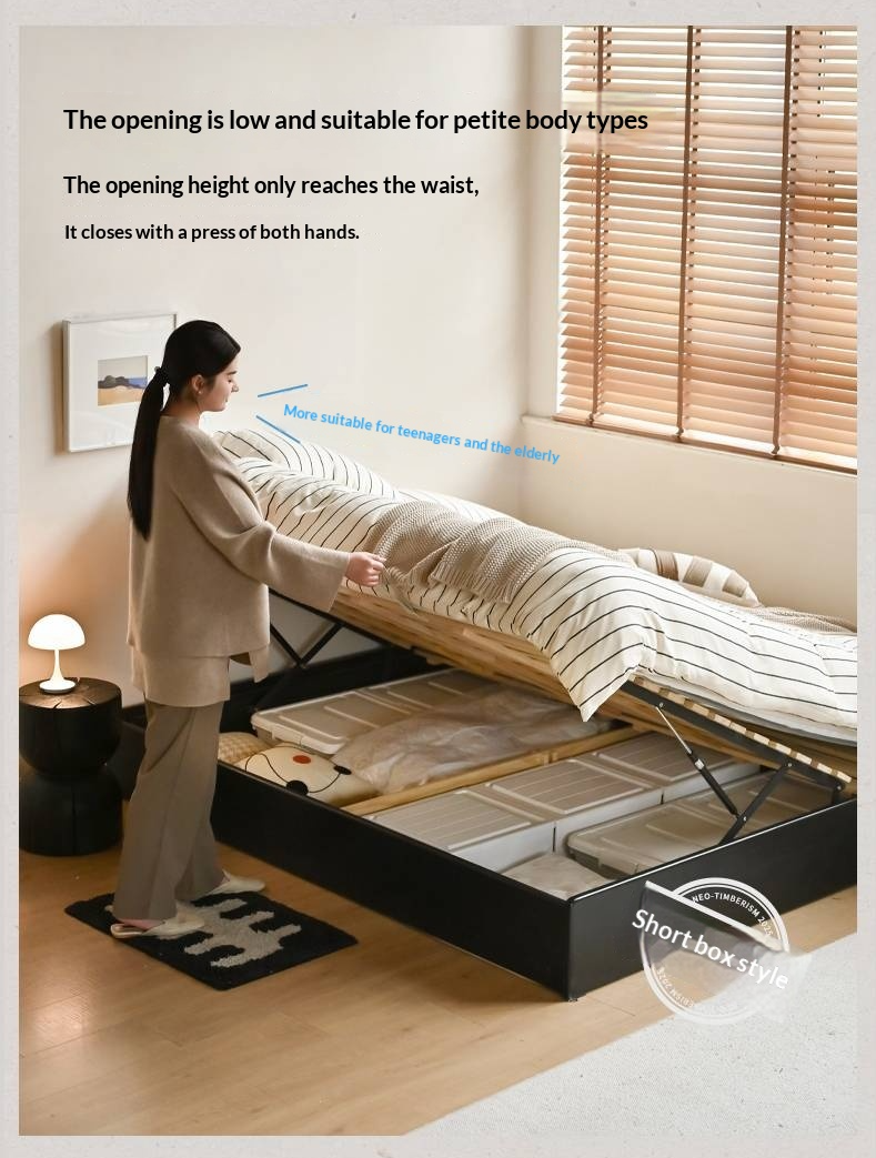 Rubberwood Solid Wood Platform Bed, Headboard-Free Box Bed, Modern Minimalist