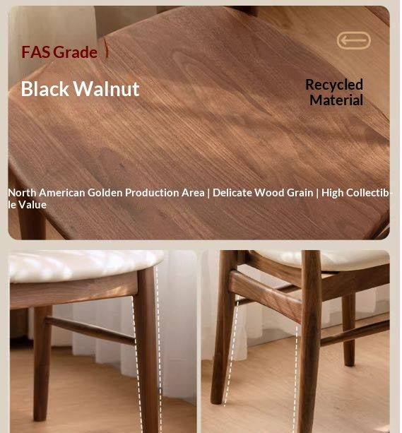 4 pcs -Black Walnut Solid Wood Dining Chair, Curved Back Scandinavian