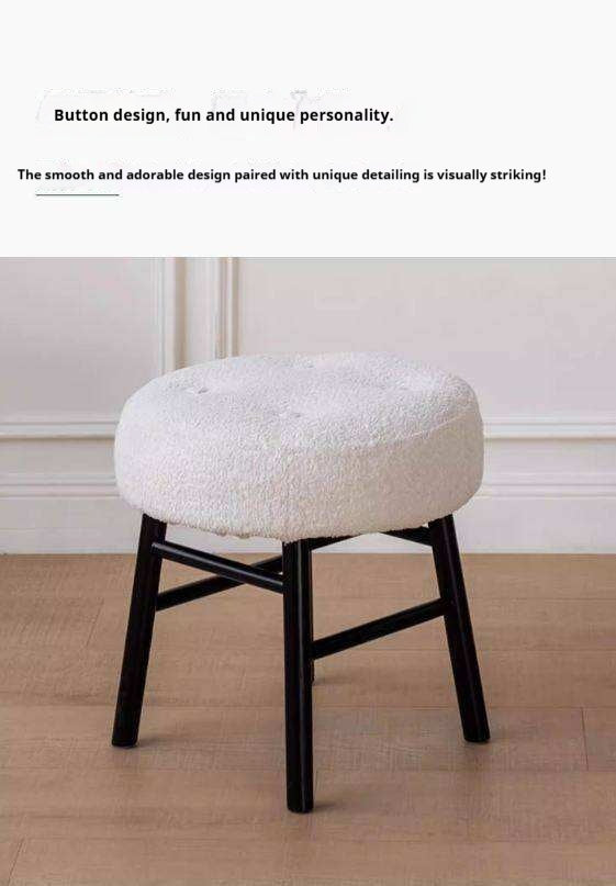 Oak Solid Wood Round Vanity Stool, Scandinavian Style White Makeup Chair