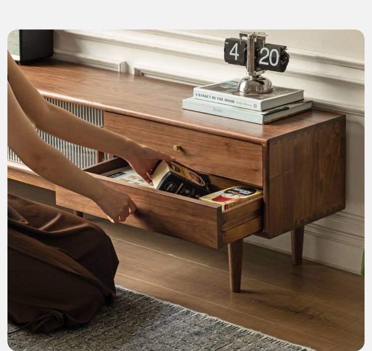 Black Walnut, Rubber, South American walnut Solid Wood Modern TV Cabinet.