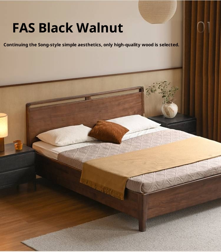 Black Walnut Solid Wood Light Luxury Box Bed