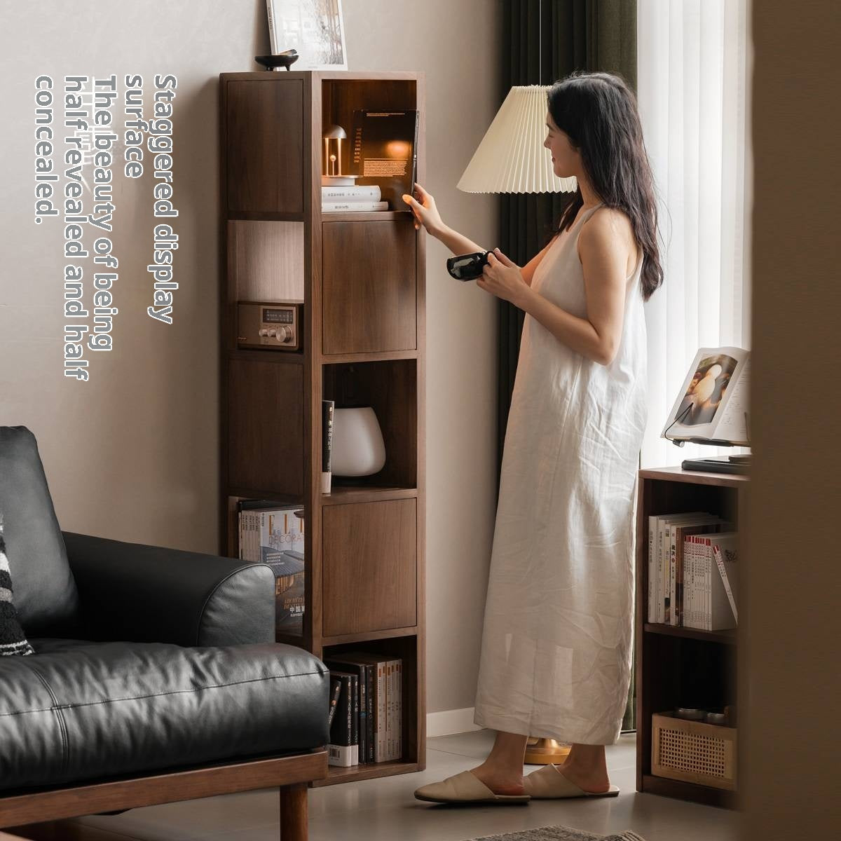 Black Walnut, Oak Solid Wood Bookshelf