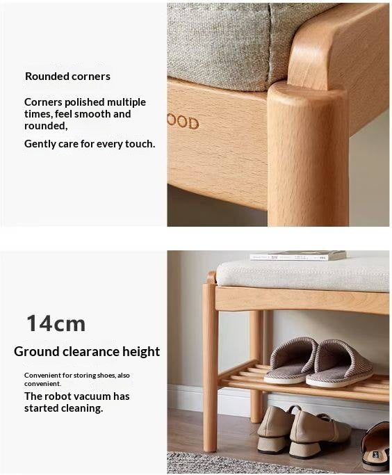 Back Walnut, Oak, Beech, Cherry Solid Wood Shoe Storage Bench