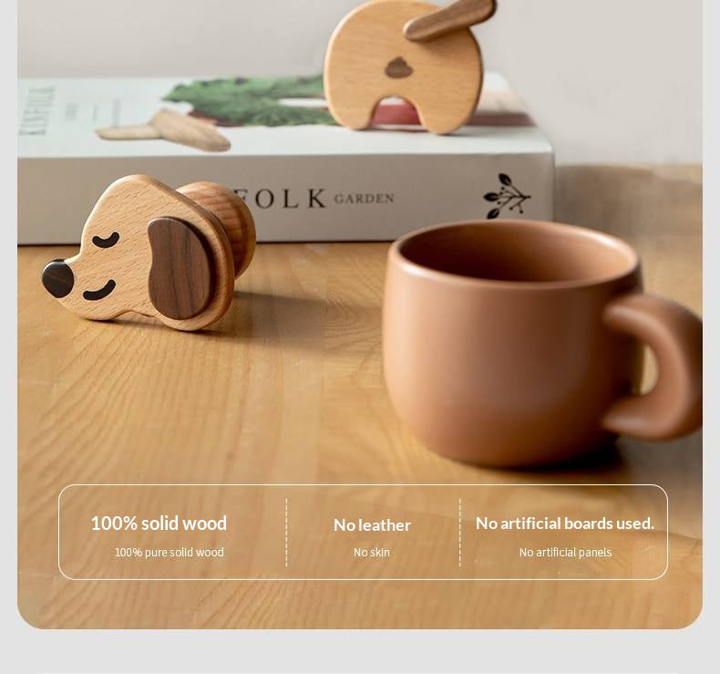 Beech, Black Walnut Solid Wood Puppy-Shaped Wall Hook with Cute Cartoon Design