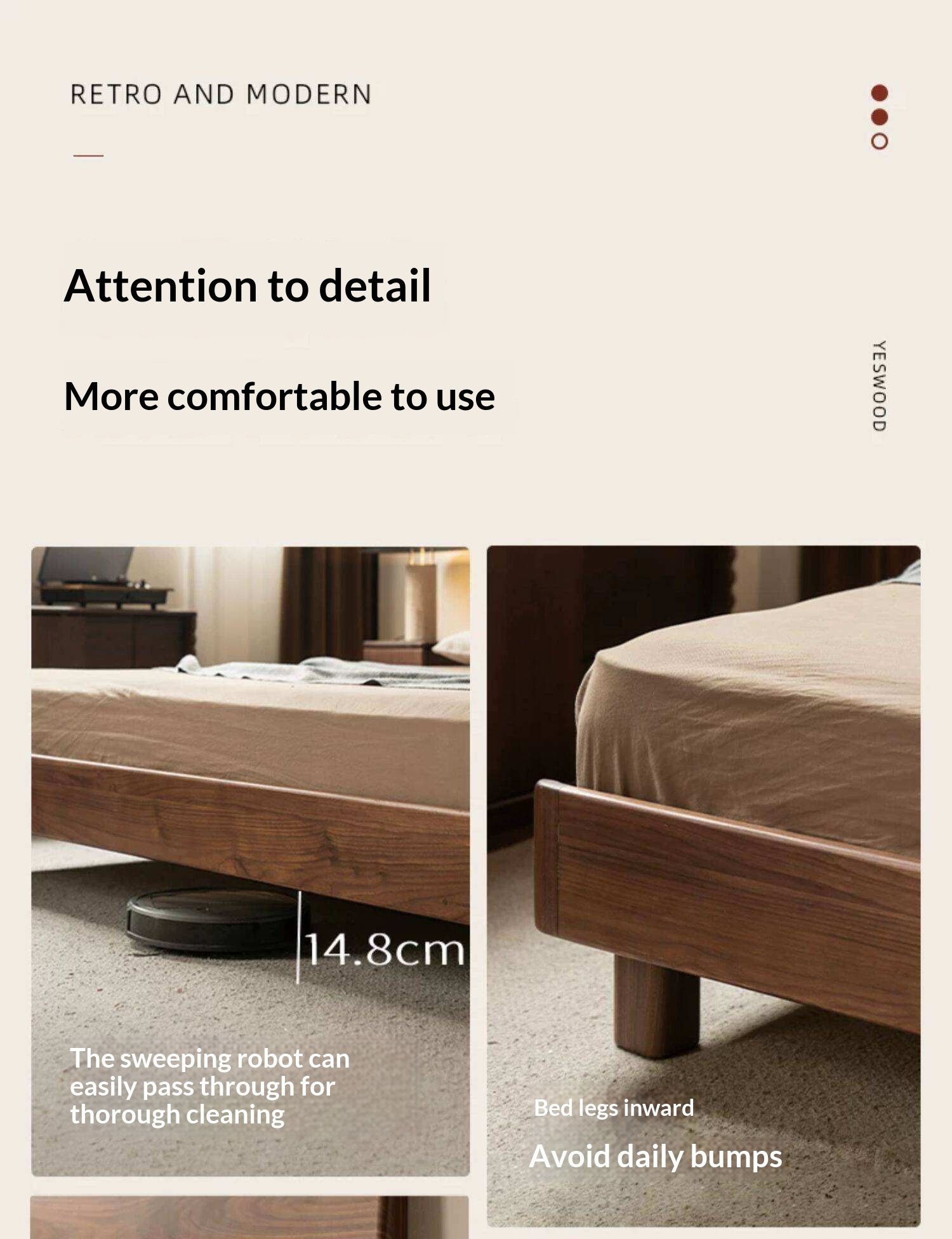 Black Walnut Solid Wood Bed with Italian Light Luxury Design