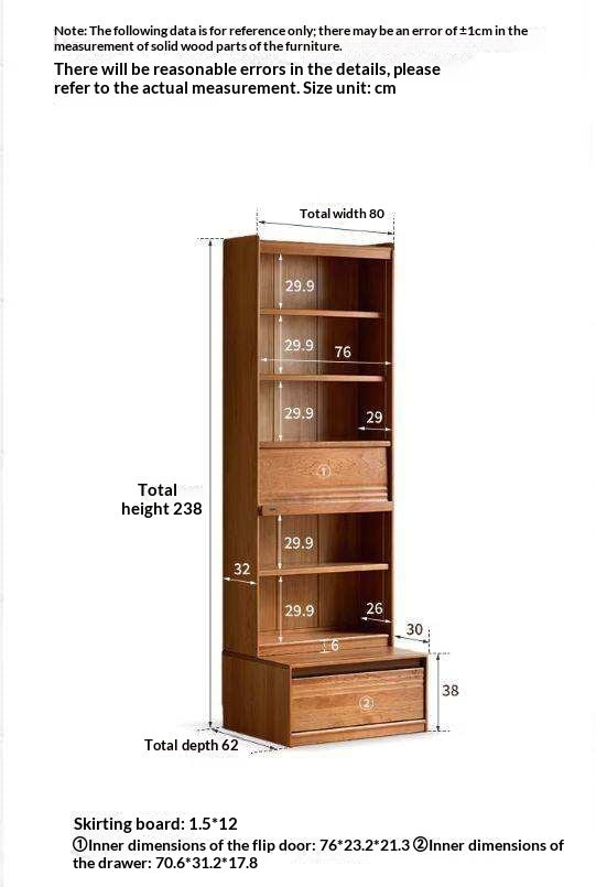 Cherry Solid Wood Bookcase with Wall Integration and Floor Storage Cabinet