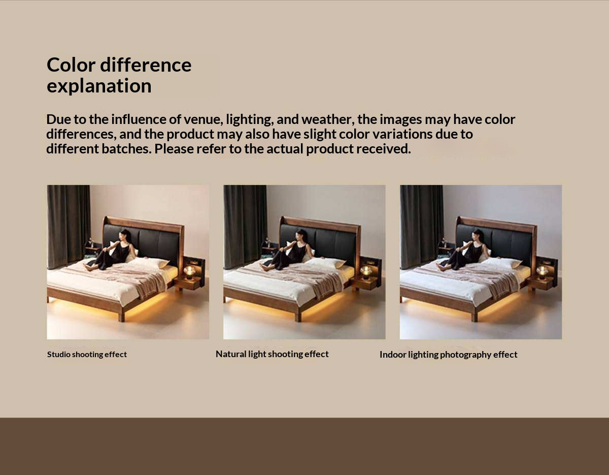 Black Walnut Solid Wood Genuine Leather Curved Leather Bed with Floating Base and LED Lighting