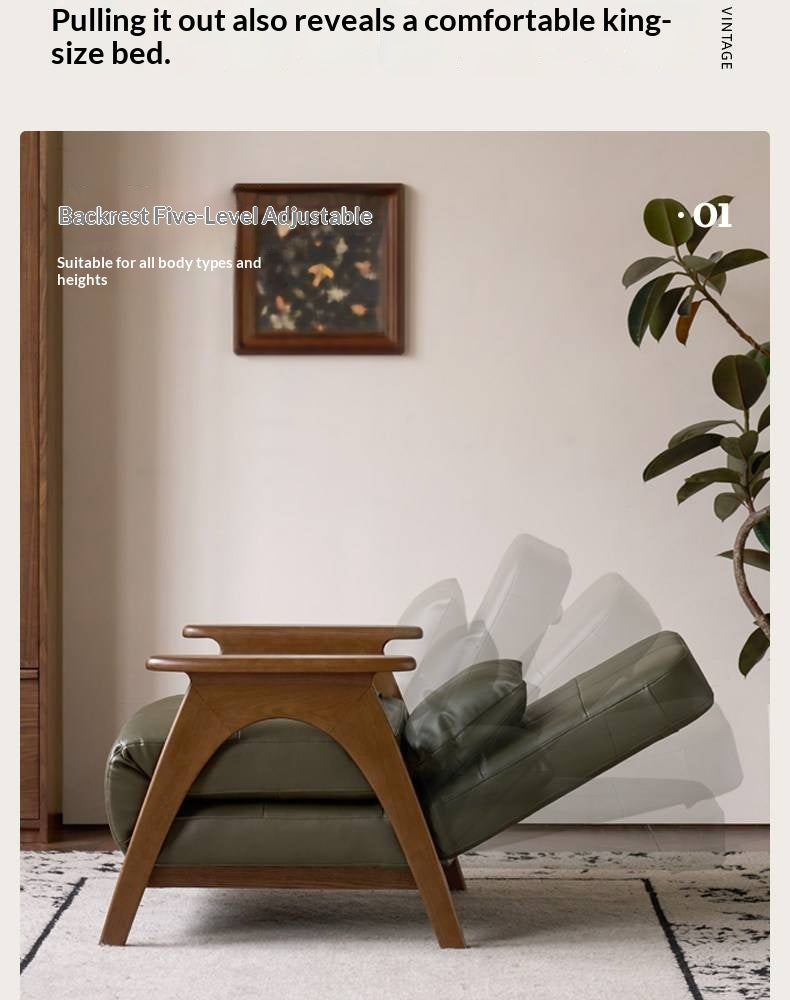 Oak Solid Wood A-Frame Accent Chair with Adjustable Backrest and Sleeper Function