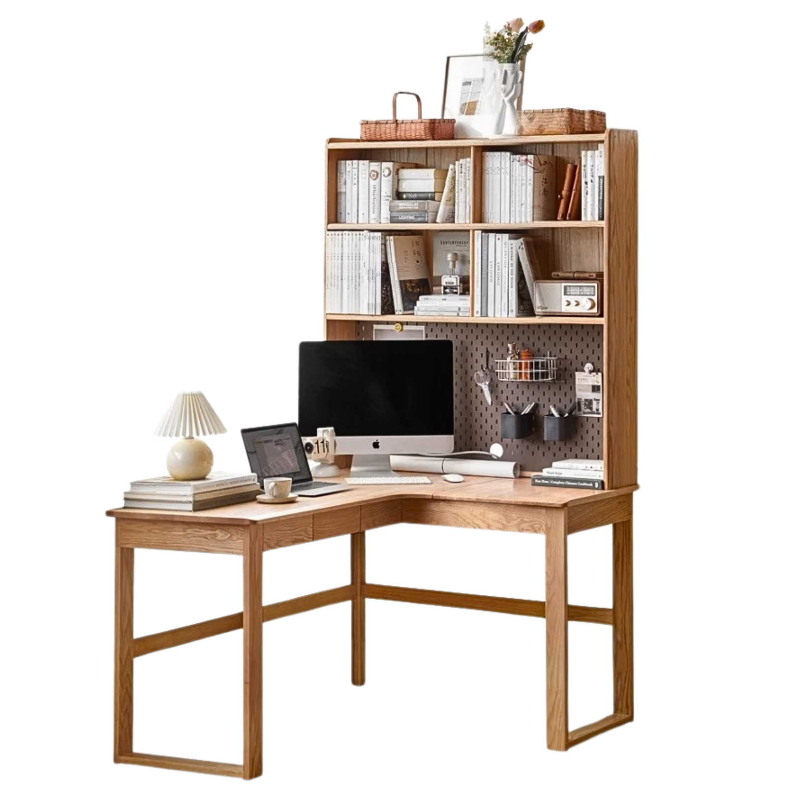 Oak Solid Wood L-shaped Corner Office Desk