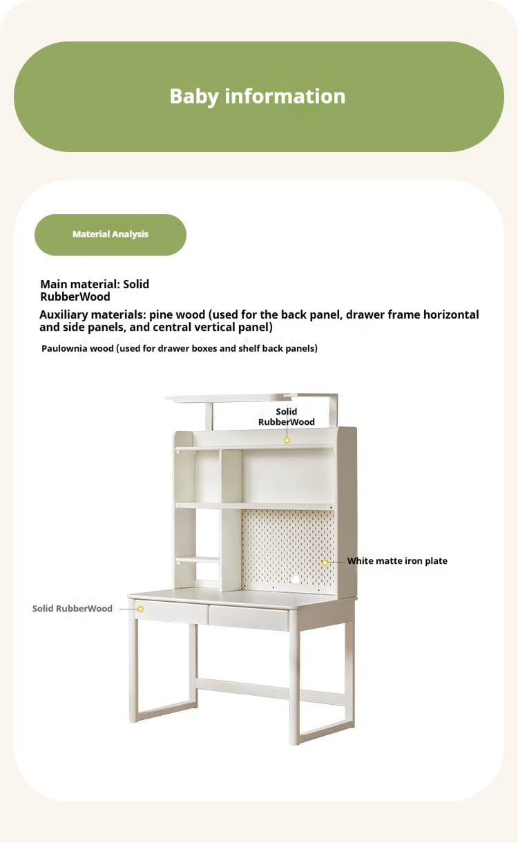 Solid RubberWood Cream Style Bookshelf Integrated Kids Table