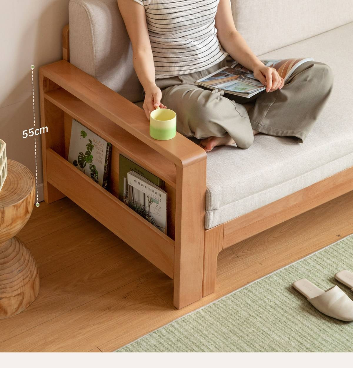 Oak, Beech Solid Wood Multifunctional Storage Sofa Bed
