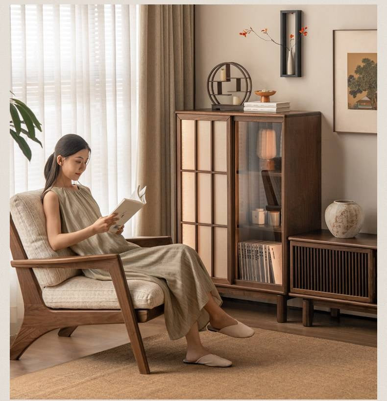 Black Walnut Solid Wood Sliding Door Side Cabinet