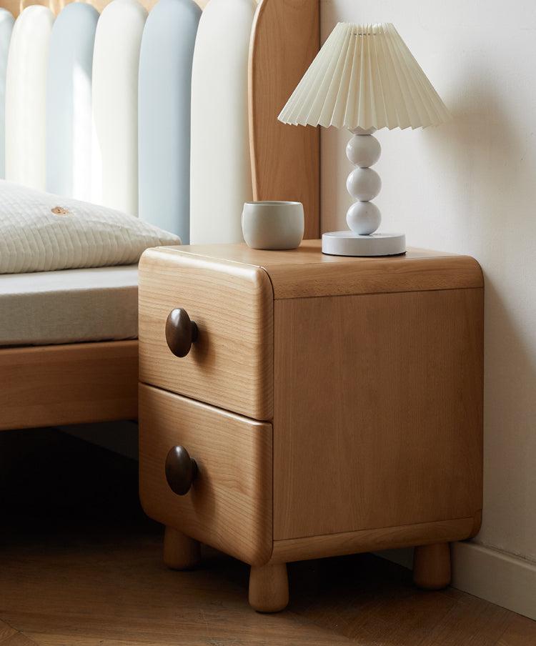 Beech Solid Wood Kids Two-Drawer Nightstand with Round Knob Pulls and Rounded Edges