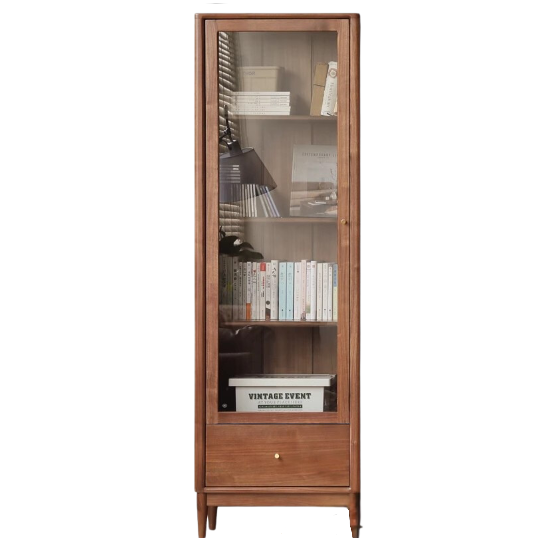 Black Walnut solid wood bookcase with glass door<