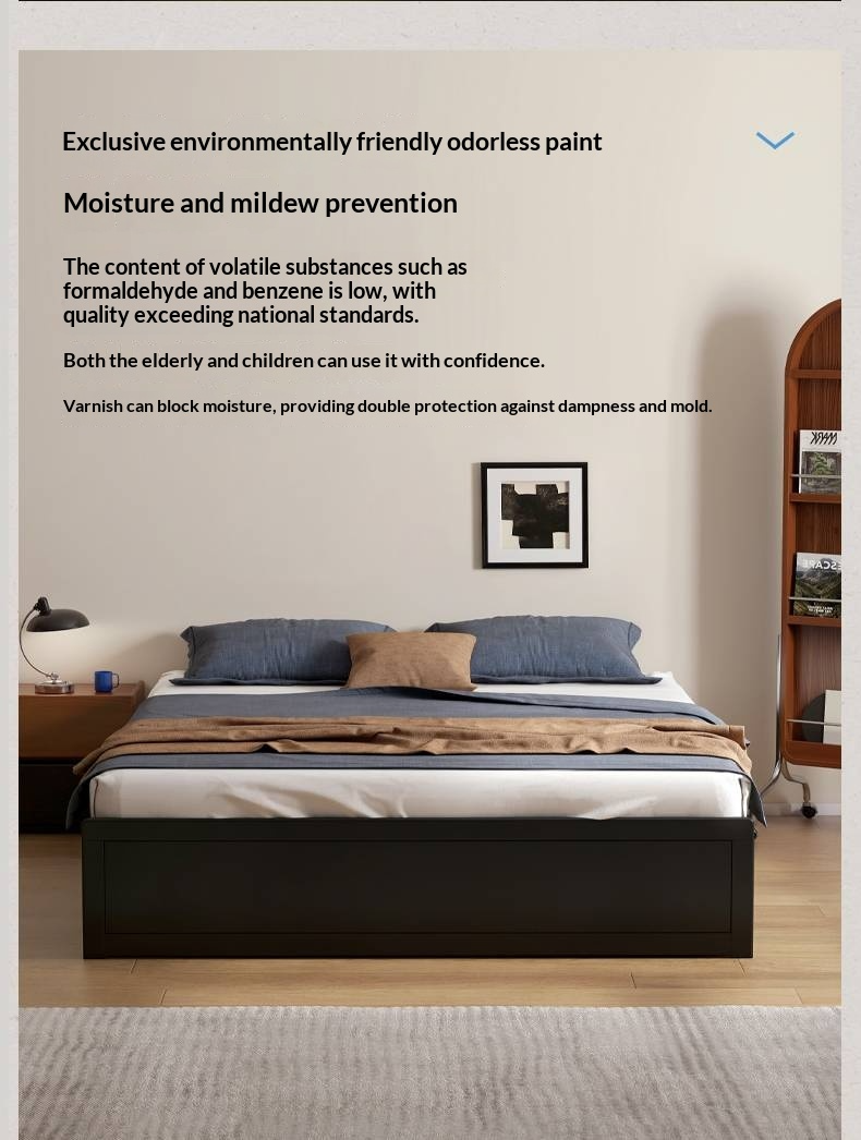 Rubberwood Solid Wood Platform Bed, Headboard-Free Box Bed, Modern Minimalist