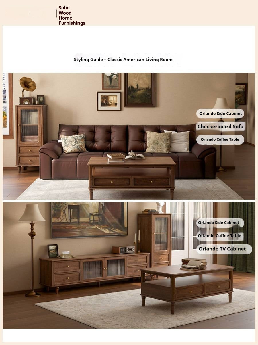 Genuine Leather Tufted Sofa and Black Walnut Living Room Set