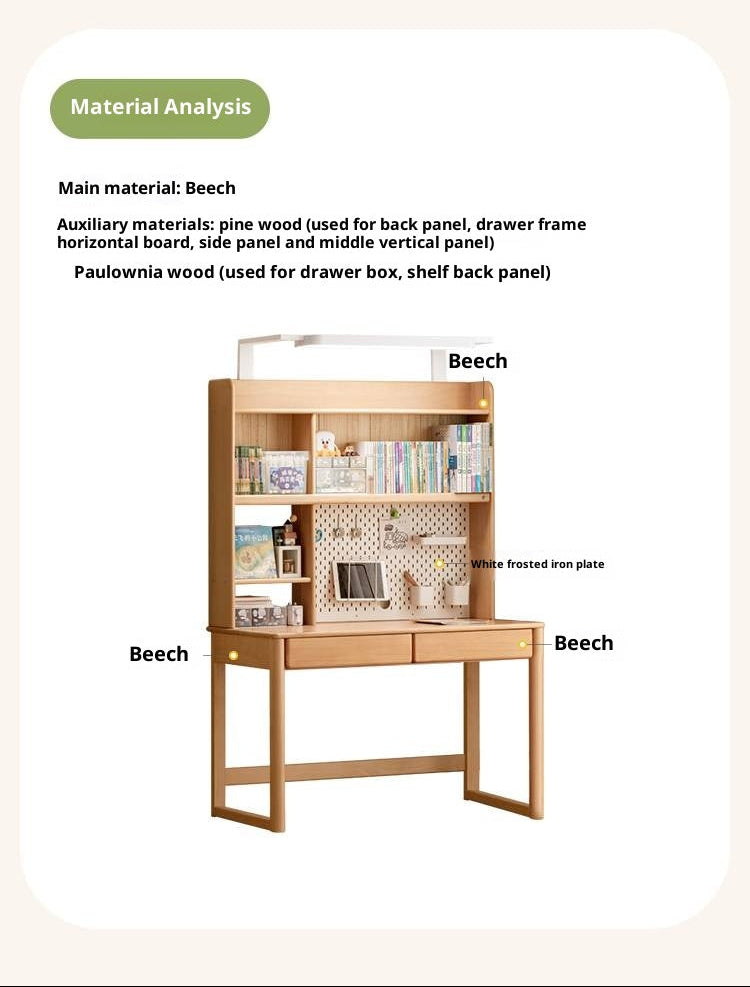 Beech Solid Wood Bookshelf Integrated Сhildren's Learning Desk