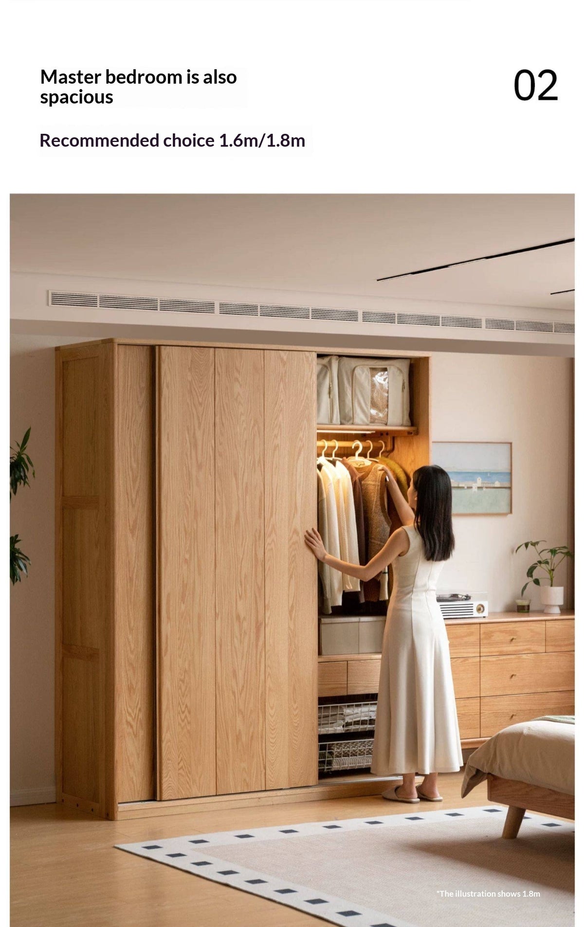 Oak Solid Wood Wardrobe Sliding Door.