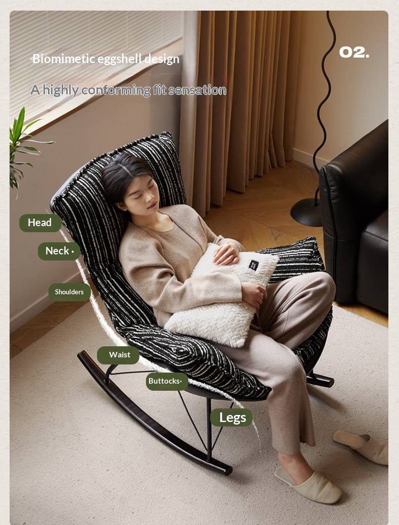 Beech Solid Wood Mid-Century Rocking Lounge Chair with Shell Seat