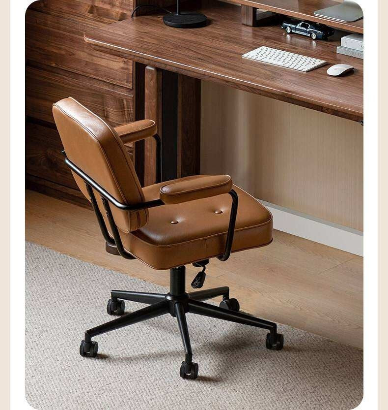 Leather Swivel Office Chair with Armrests