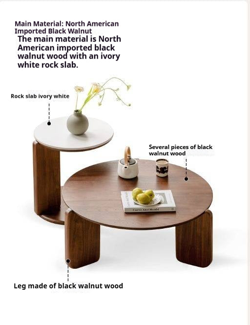 Black Walnut, Sandalwood Solid Wood Slate Round Coffee Table