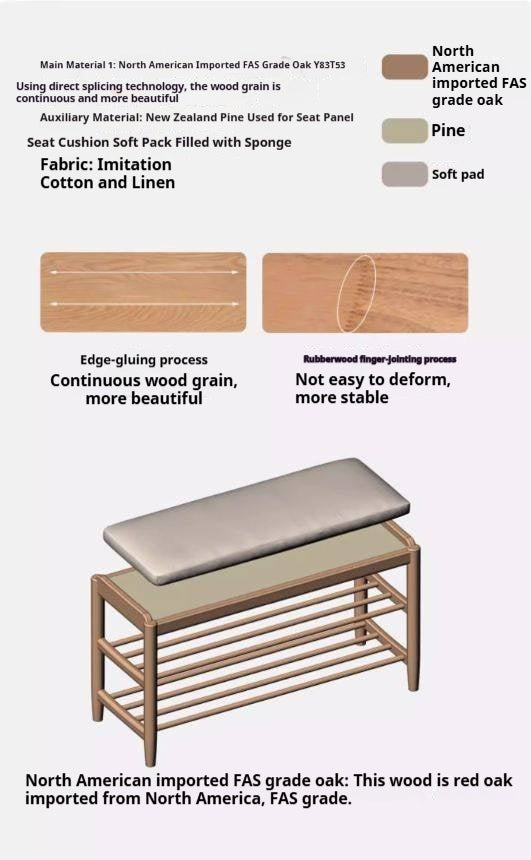 Oak Solid Wood, Solid Rubberwood Modern Shoe Changing Stool