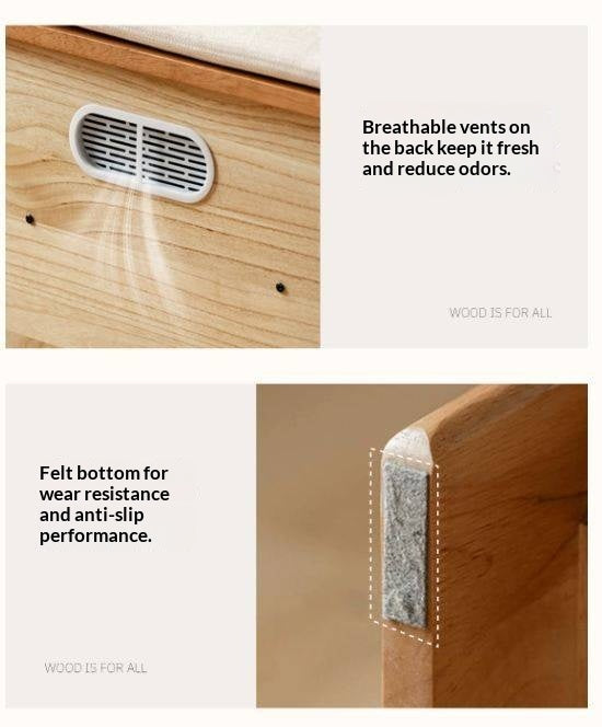 Solid RubberWood Shoe Storage Bench with Doors and Cushioned Top