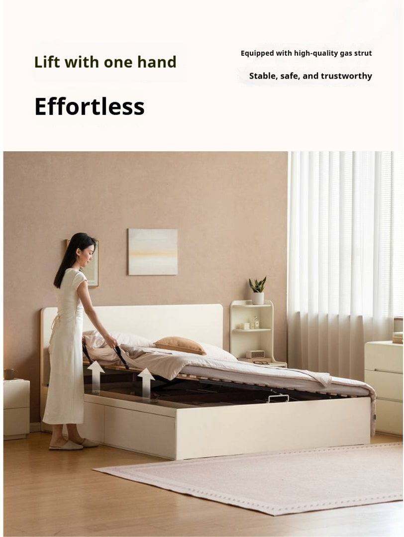 Rubberwood Solid Wood Platform Storage Bed with Gas Lift Base and Side Drawers