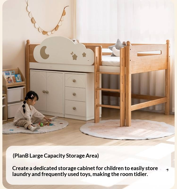 Rubberwood Solid Wood Children's Bed Modern Loft Bed