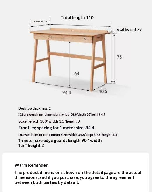 Oak, Beech Solid Wood small Office Desk with a drawer