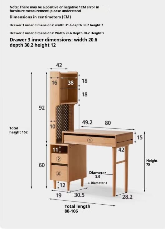 European Beech Solid Wood Retractable Modern Dressing Table
