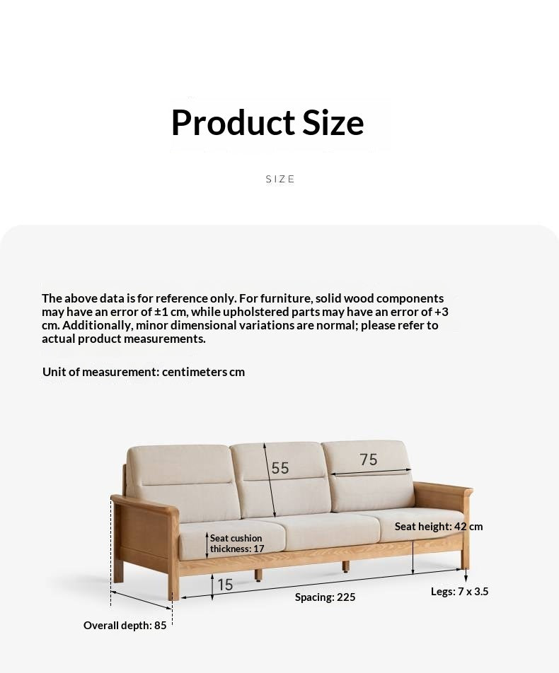 Ash Solid Wood Exposed Wood Frame Sofa with Slat Back Panel