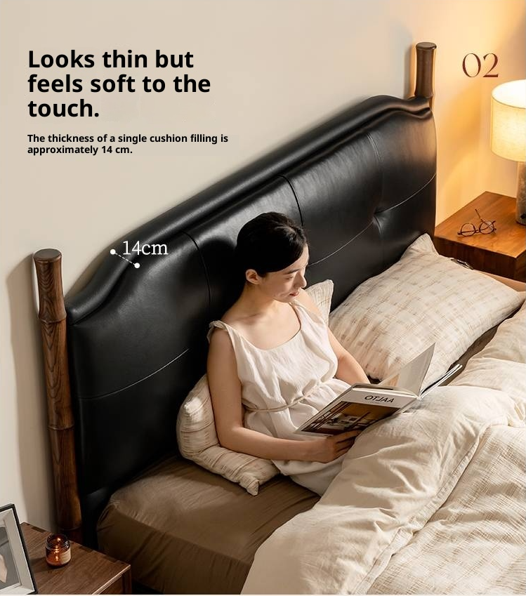 Genuine Leather Soft Headboard Bed