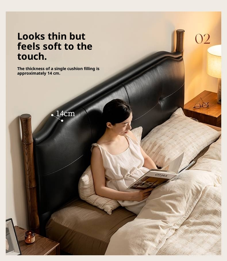 Genuine Leather Soft Headboard Bed