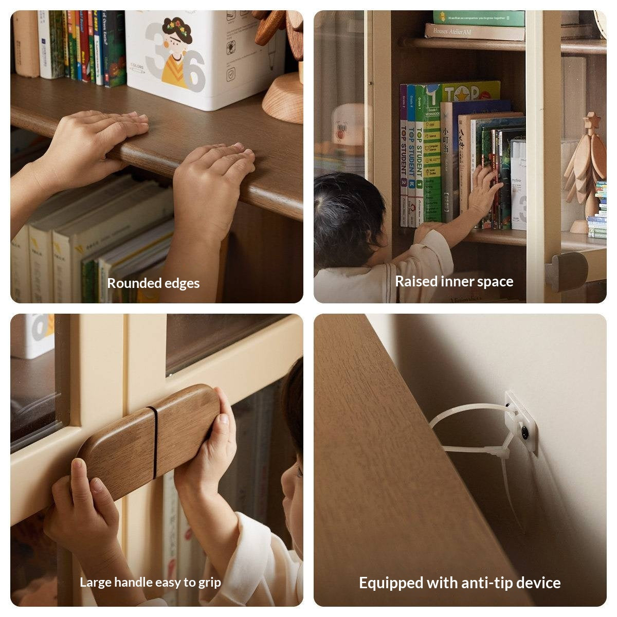 Solid Rubberwood Children's Bookshelf Retro Style