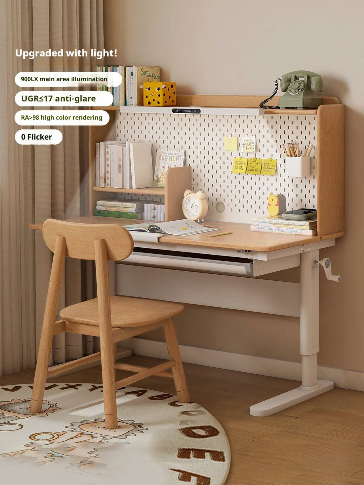 Beech, Solid RubberWood kids Lifting Study Desk