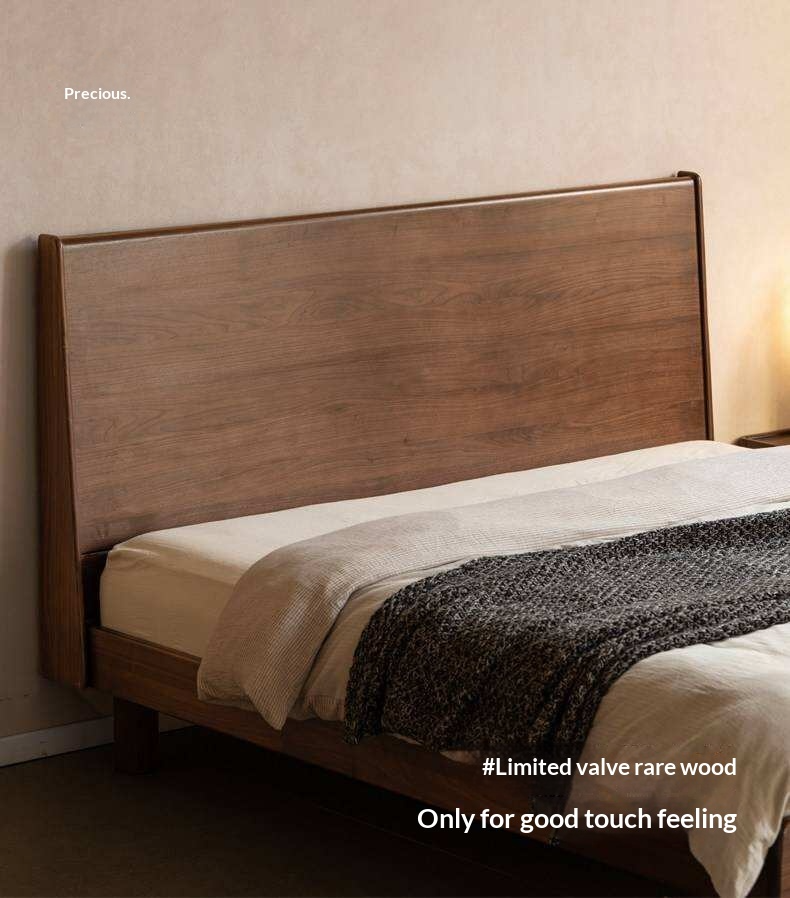 Black Walnut Solid Wood Bed with Sleek Light Luxury Finish