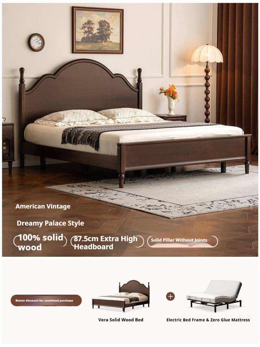 Poplar Solid Wood Adjustable Bed Frame with Arched Spindle Post Headboard