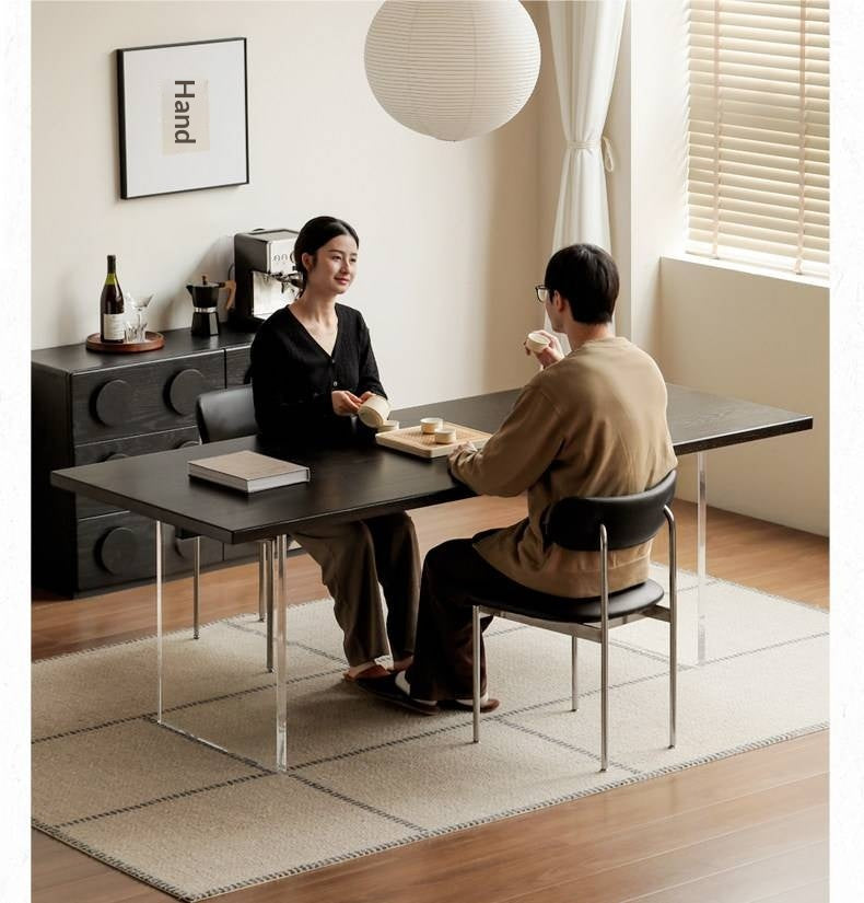 Ash Solid Wood Suspended wabi-sabi style black Dining Table