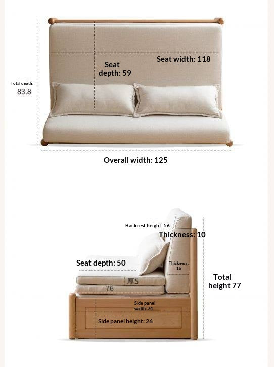 Beech Solid Wood Minimalist Pull-Out Sofa Bed