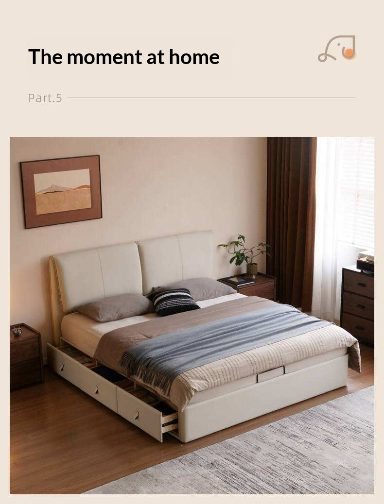 Genuine Leather Upholstered Lift-Up Storage Bed