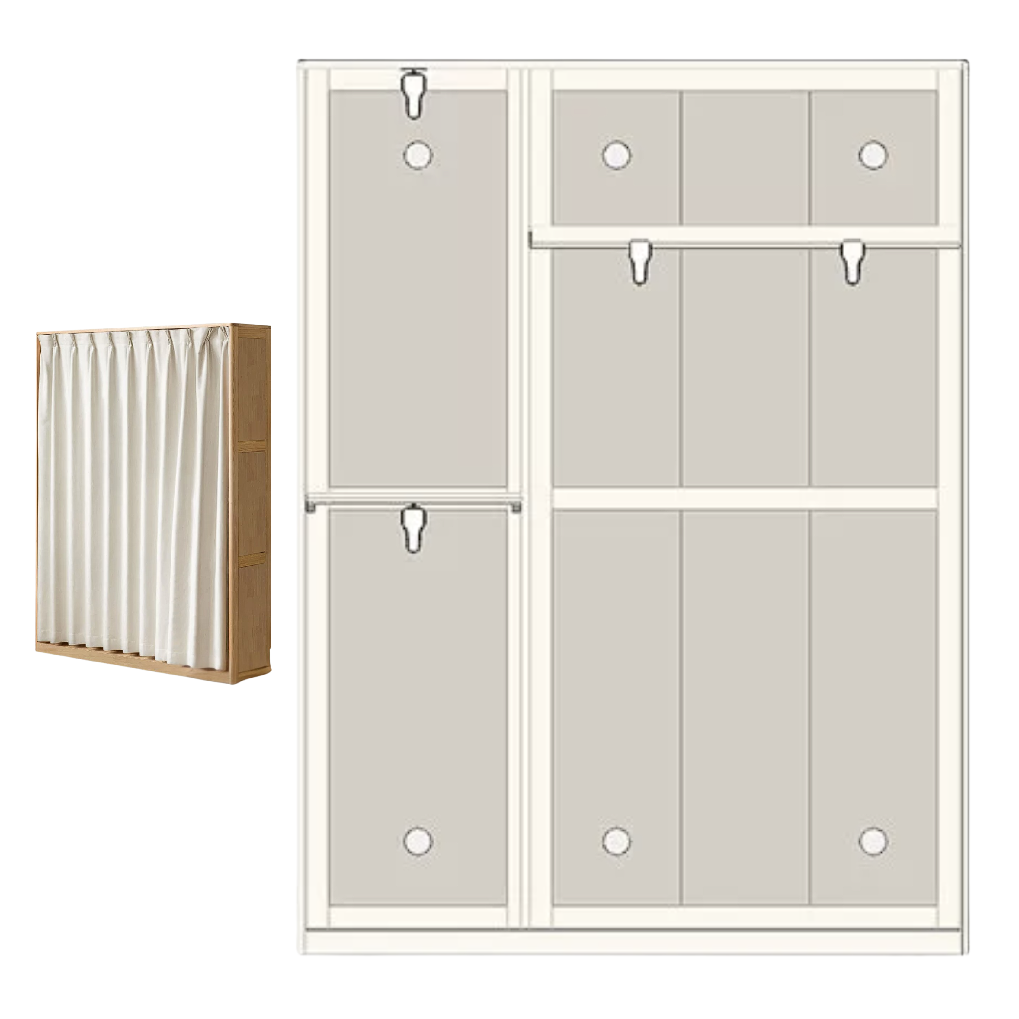 Solid RubberWood, Oak Solid Wood Wardrobe Thin Cloth Curtain