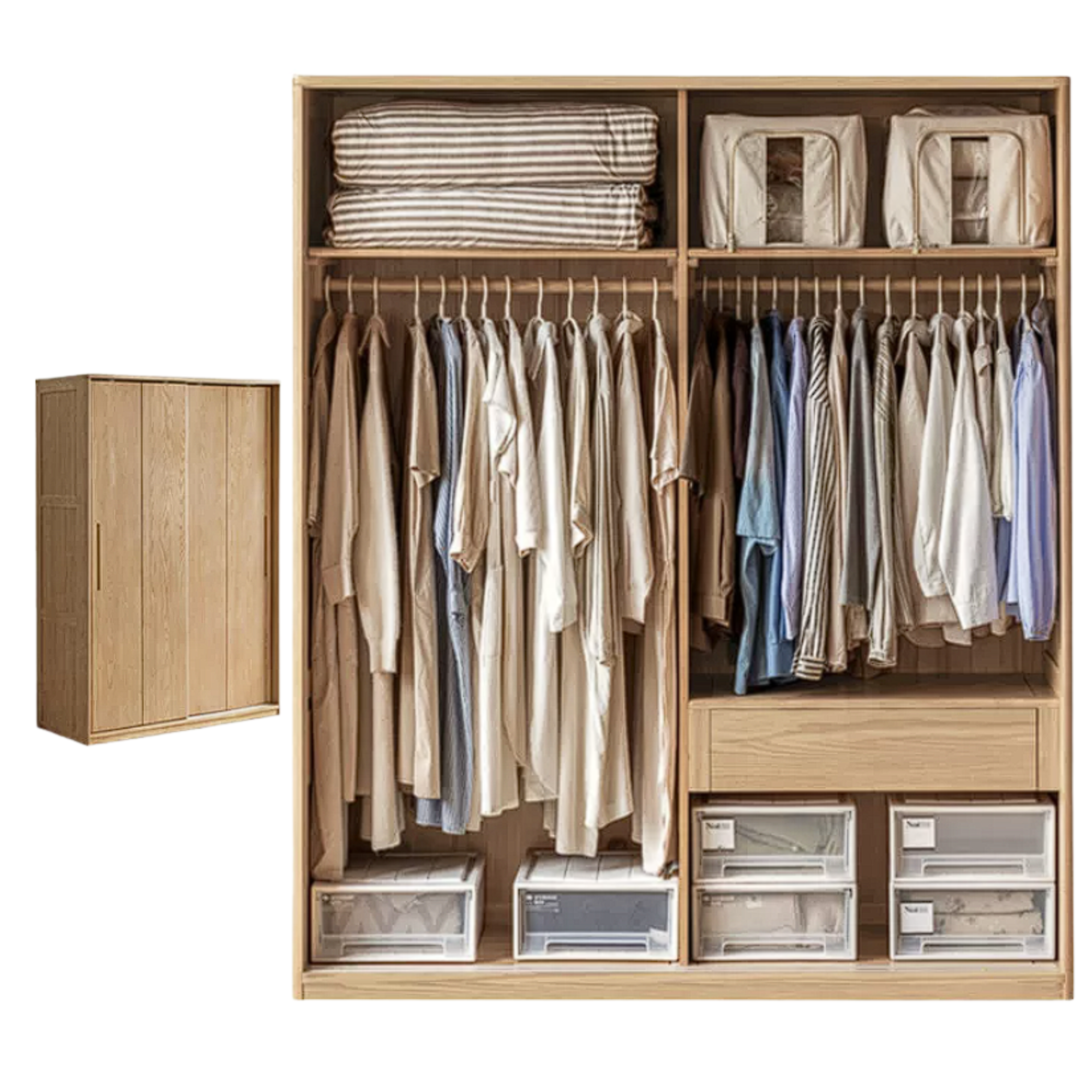 Ash Solid Wood Sliding Door Wardrobe