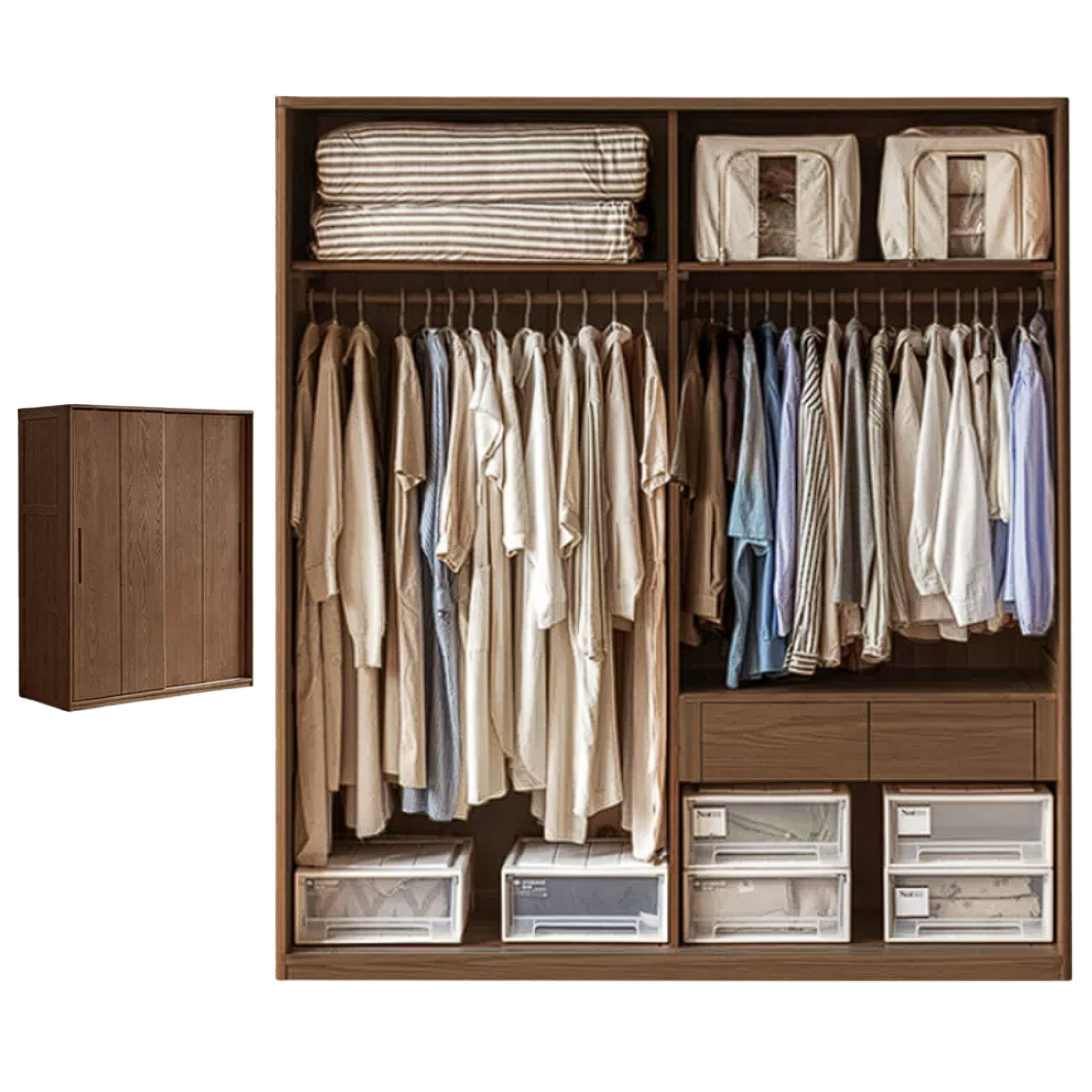 Ash Solid Wood Sliding Door Wardrobe