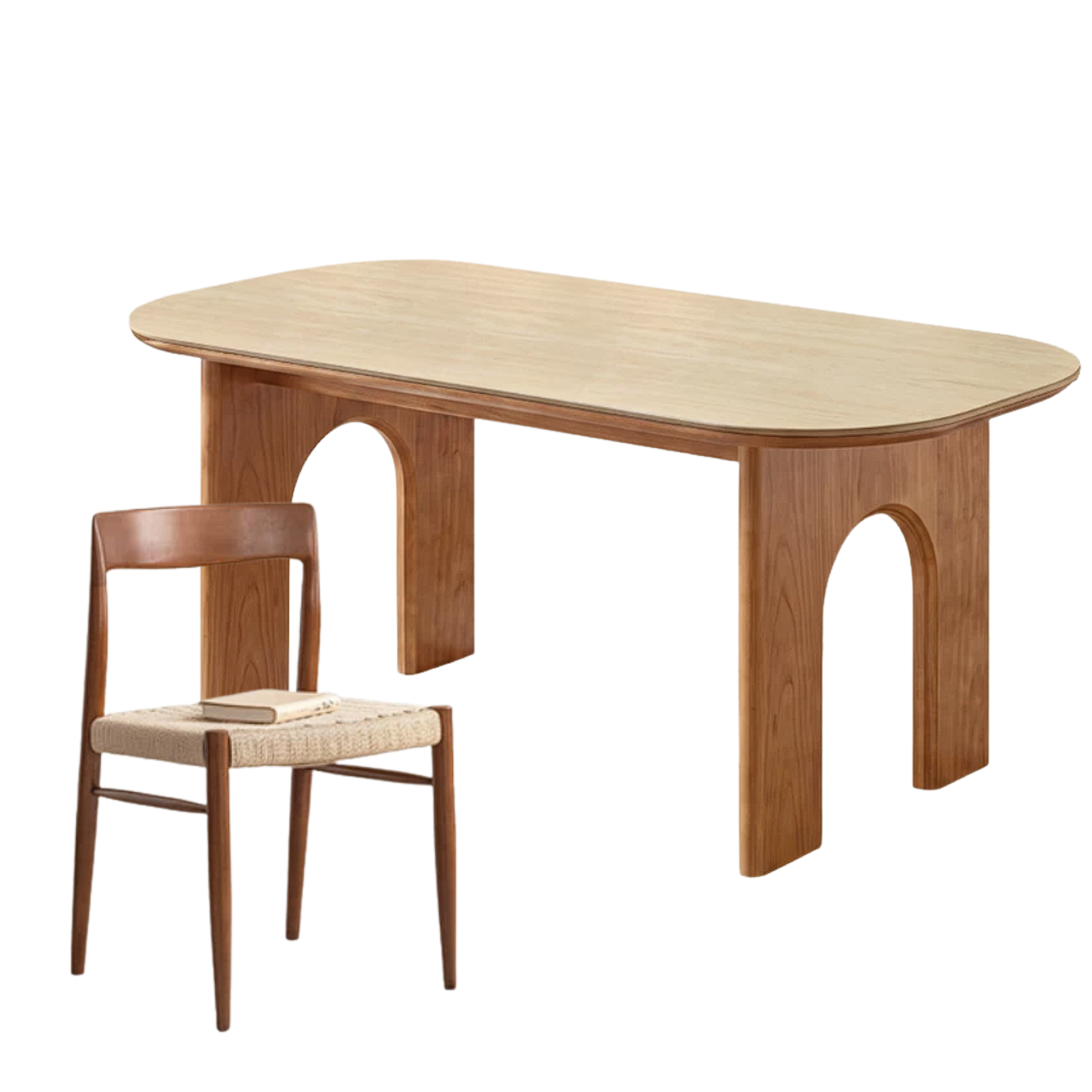 Poplar, Birch Solid Wood Oval Dining Table with Arch Legs