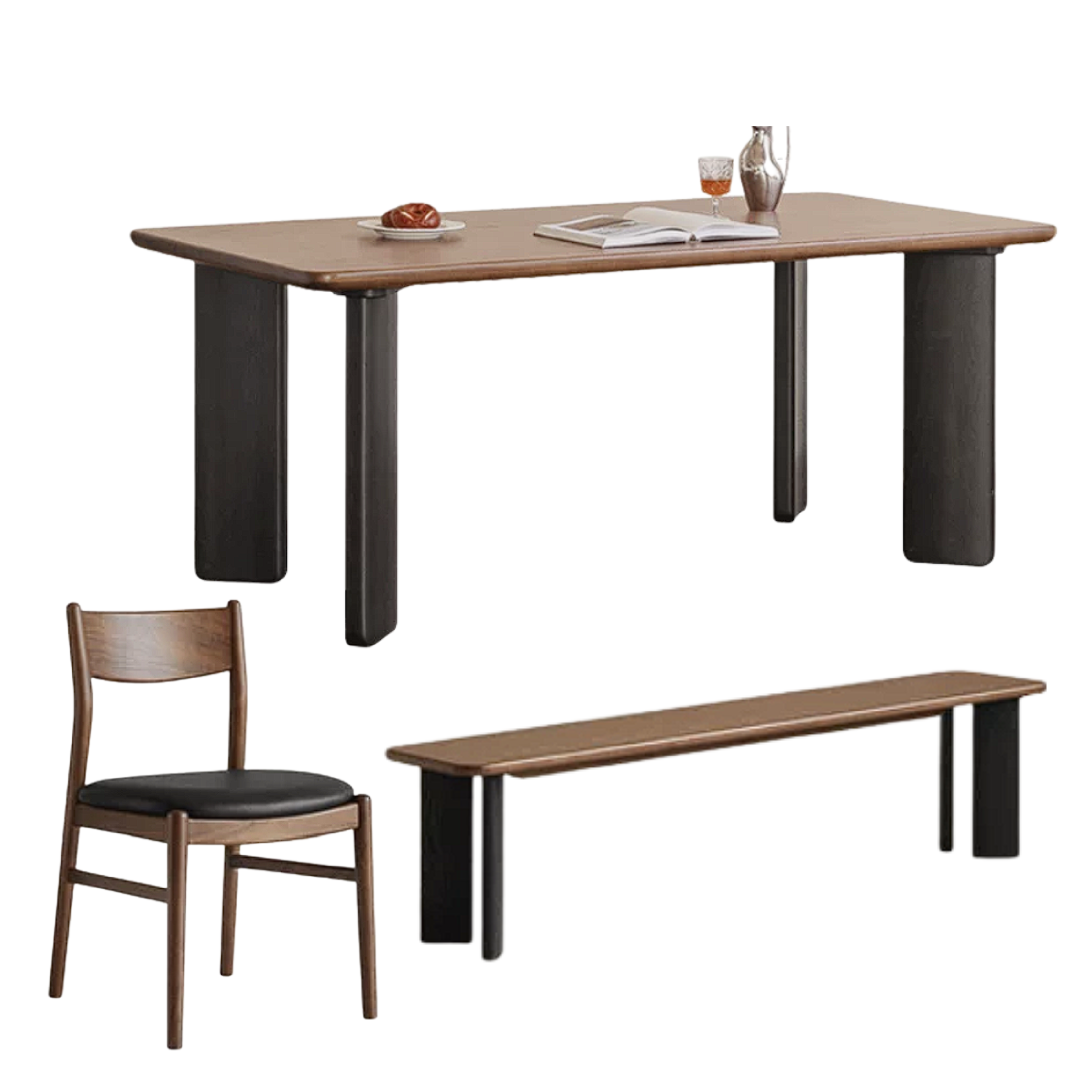 Black Walnut, Ash, Golden Pearwood Solid Wood Light Luxury Rectangular Dining Table