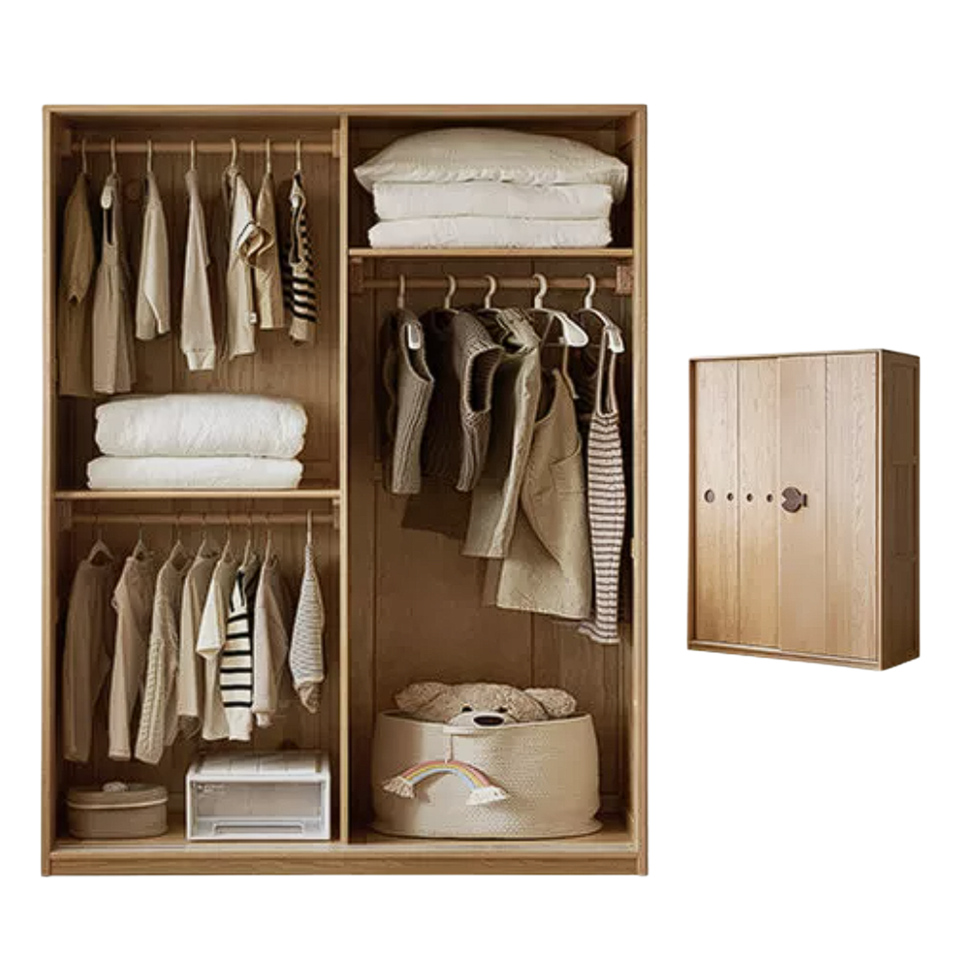 Oak Solid Wood Kids Sliding Door Wardrobe